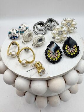 8 pairs vintage to modern stud earrings rhinestones pearls old money timeless